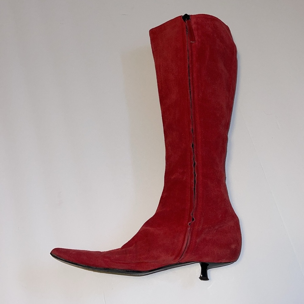 Vicini Pointy Toed Red Suede Boots - Women’s Size 37.5 - Picture 2 of 13